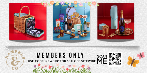 Use discount code NEWS10, for 10% off our stunning range of Hampers & Gifts 